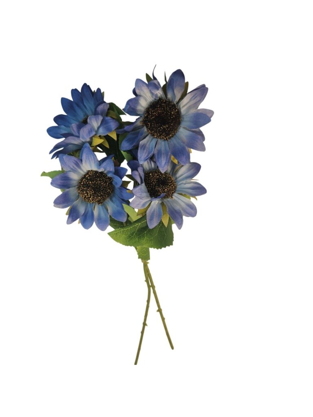 Blue Artificial Sunflower Stems Set of 2 19 Inch Faux Silk Flowers 4 Inch Blooms